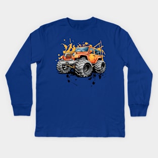 Off-Road 4x4 Vehicles in Graffiti Cartoon Style Kids Long Sleeve T-Shirt